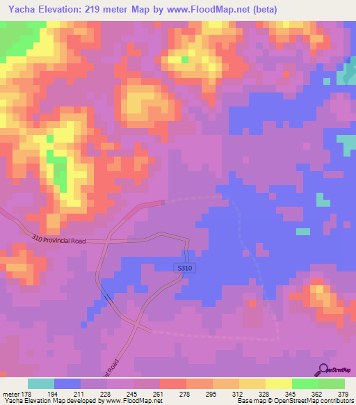 Yacha,China Elevation Map