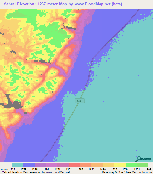 Yabrai,China Elevation Map