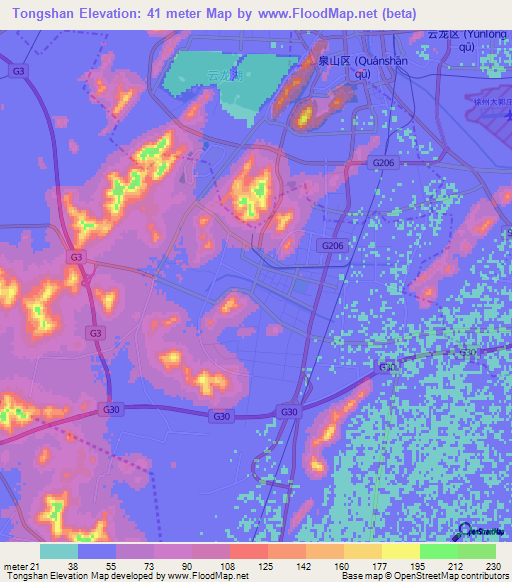 Tongshan,China Elevation Map