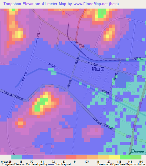 Tongshan,China Elevation Map