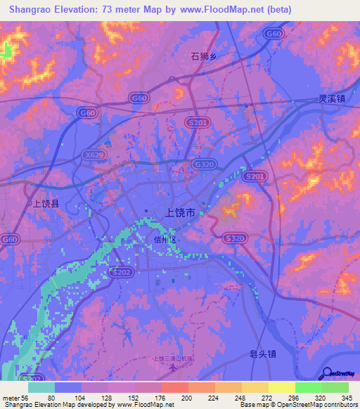 Shangrao,China Elevation Map