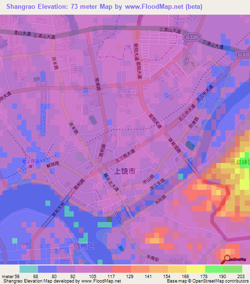 Shangrao,China Elevation Map