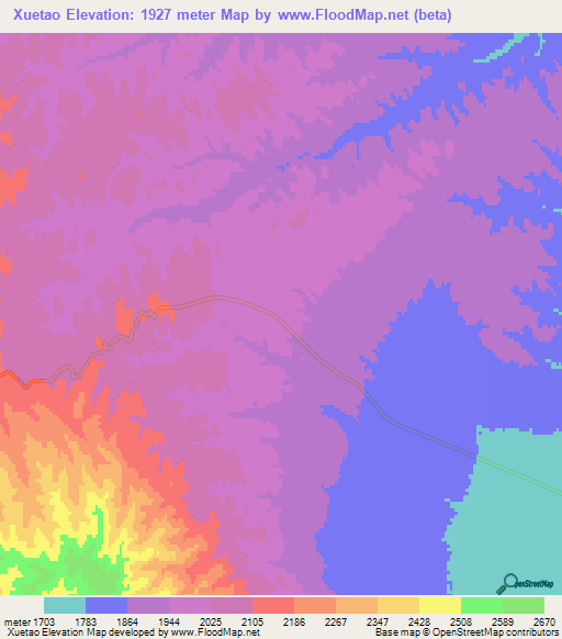 Xuetao,China Elevation Map