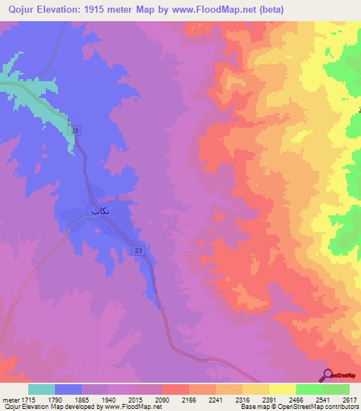 Qojur,Iran Elevation Map