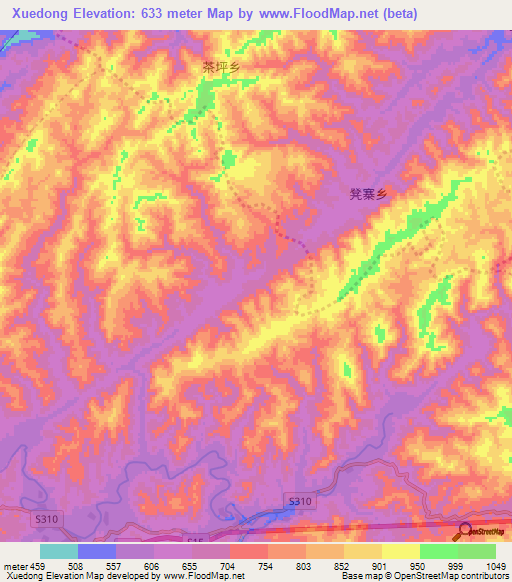 Xuedong,China Elevation Map