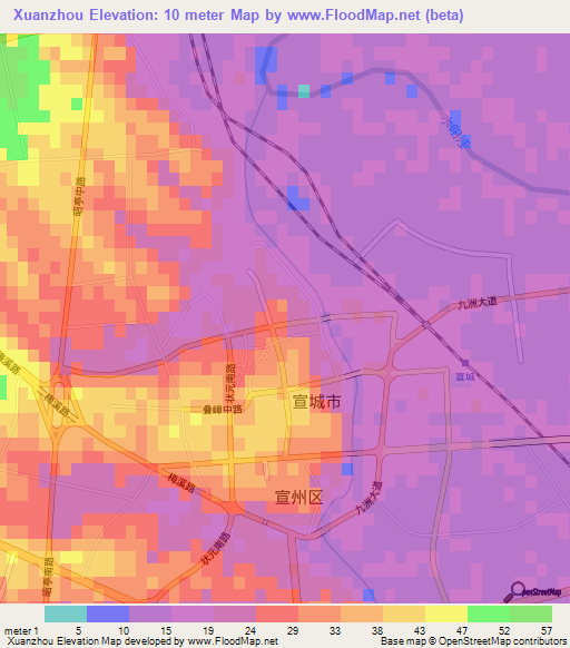 Xuanzhou,China Elevation Map