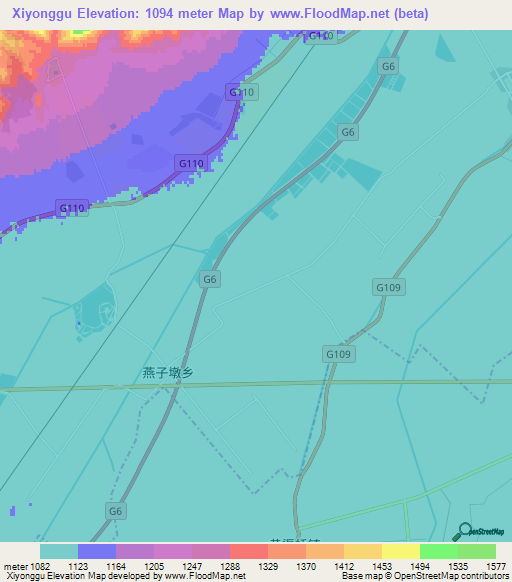 Xiyonggu,China Elevation Map