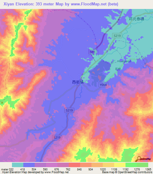 Xiyan,China Elevation Map