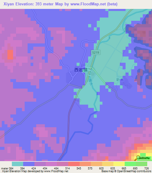 Xiyan,China Elevation Map