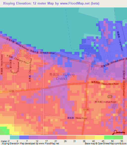 Xiuying,China Elevation Map