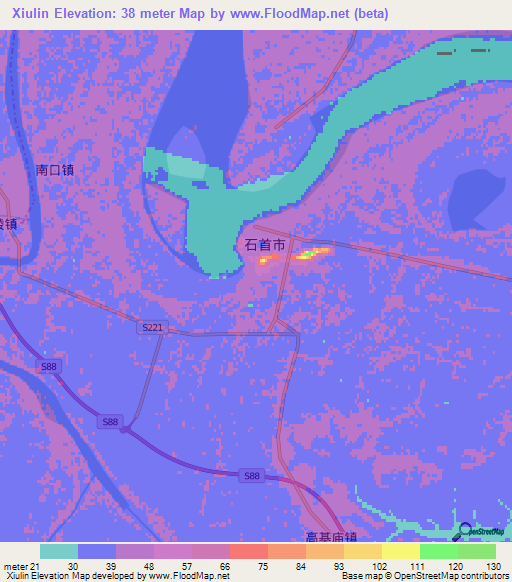 Xiulin,China Elevation Map