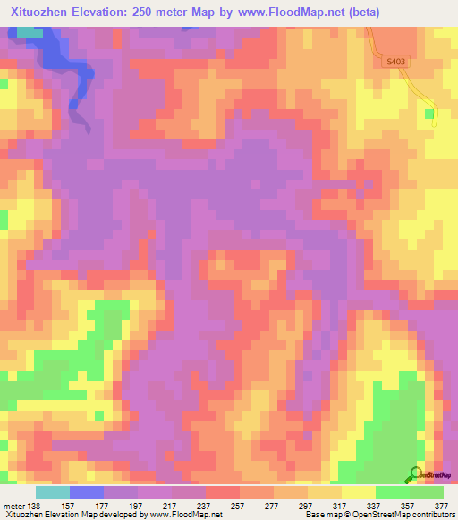 Xituozhen,China Elevation Map