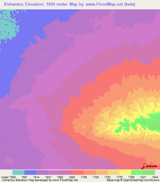 Xishantou,China Elevation Map