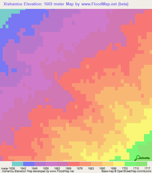 Xishantou,China Elevation Map
