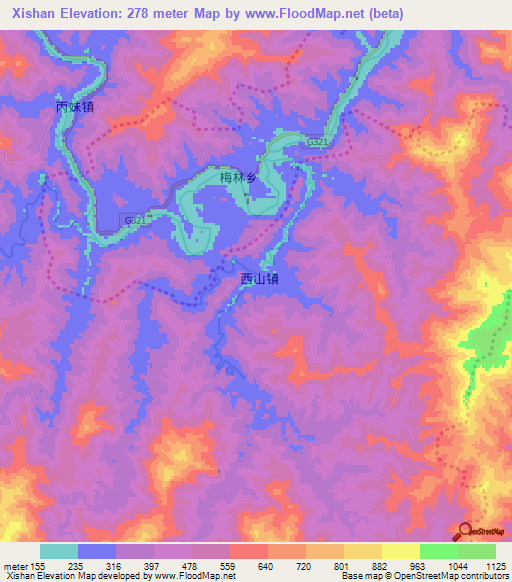 Xishan,China Elevation Map