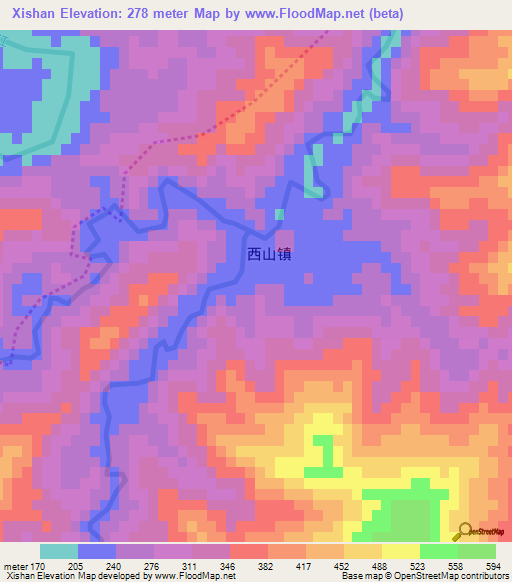 Xishan,China Elevation Map