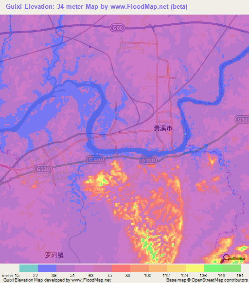 Guixi,China Elevation Map