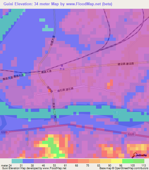 Guixi,China Elevation Map