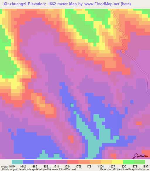Xinzhuangzi,China Elevation Map