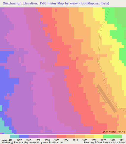 Xinzhuangji,China Elevation Map