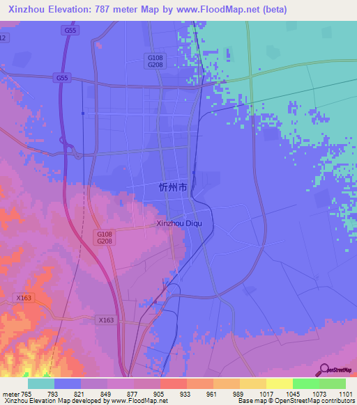 Xinzhou,China Elevation Map