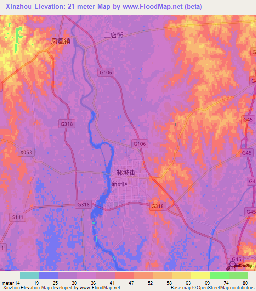 Xinzhou,China Elevation Map