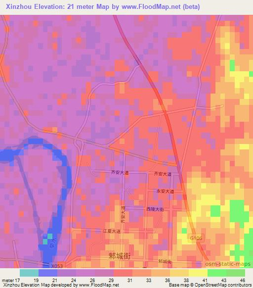 Xinzhou,China Elevation Map