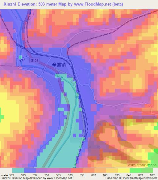 Xinzhi,China Elevation Map