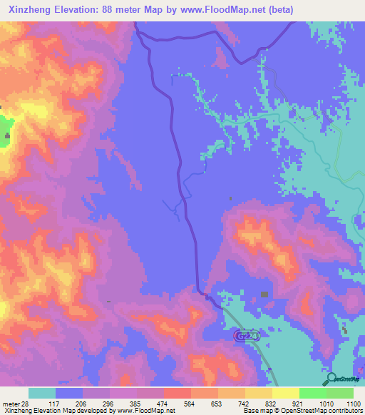 Xinzheng,China Elevation Map