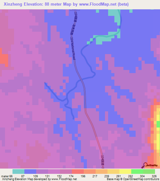Xinzheng,China Elevation Map