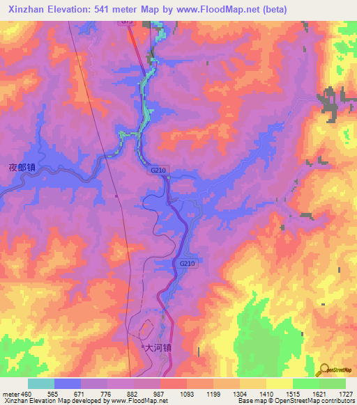 Xinzhan,China Elevation Map