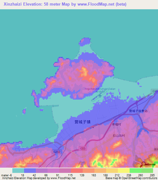 Xinzhaizi,China Elevation Map