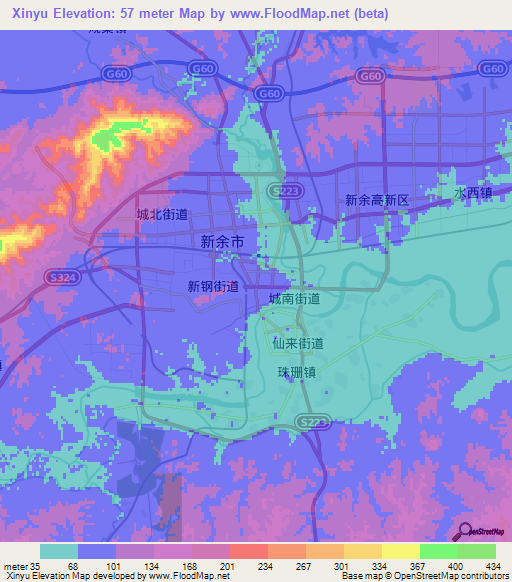 Xinyu,China Elevation Map