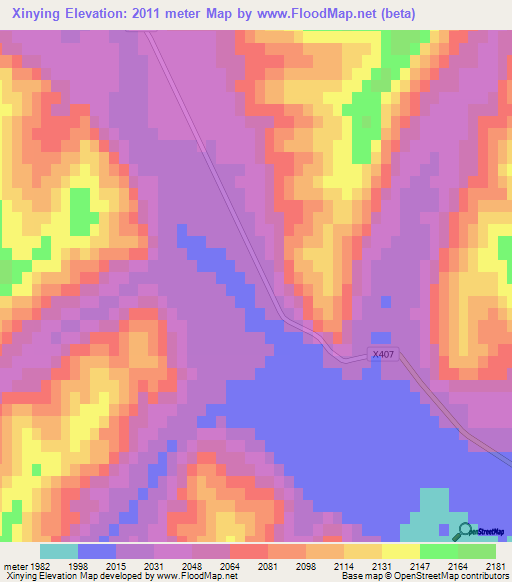 Xinying,China Elevation Map