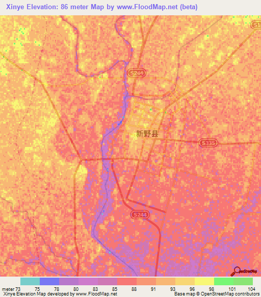 Xinye,China Elevation Map