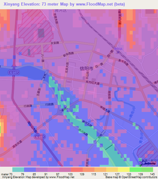 Xinyang,China Elevation Map