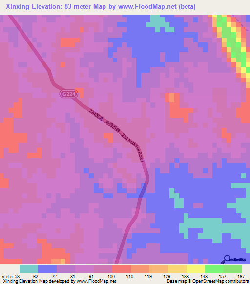 Xinxing,China Elevation Map