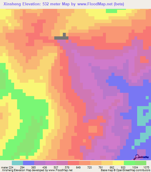 Xinsheng,China Elevation Map