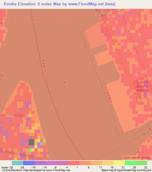 Xinsha,China Elevation Map