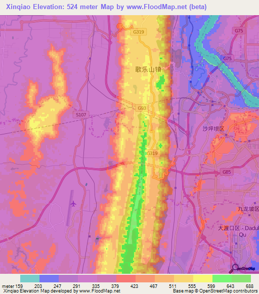 Xinqiao,China Elevation Map