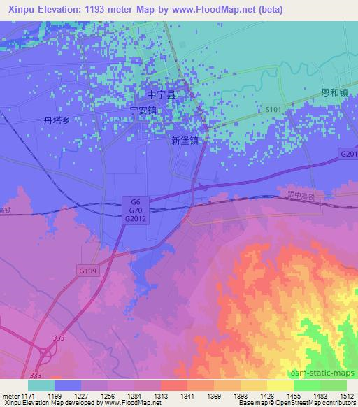 Xinpu,China Elevation Map