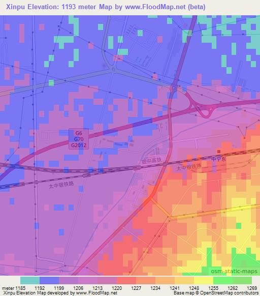 Xinpu,China Elevation Map