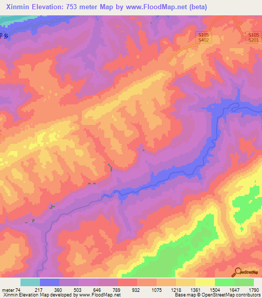 Xinmin,China Elevation Map