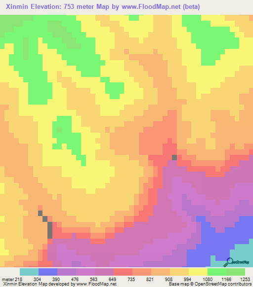 Xinmin,China Elevation Map