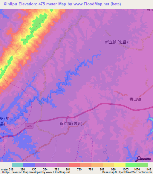 Xinlipu,China Elevation Map