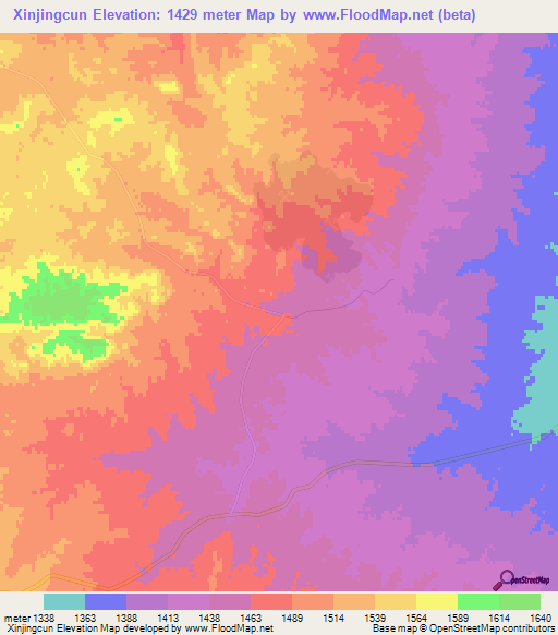 Xinjingcun,China Elevation Map
