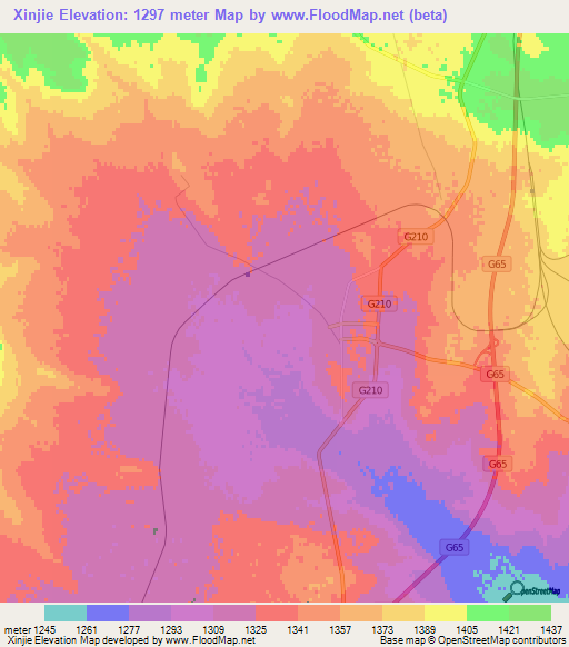 Xinjie,China Elevation Map