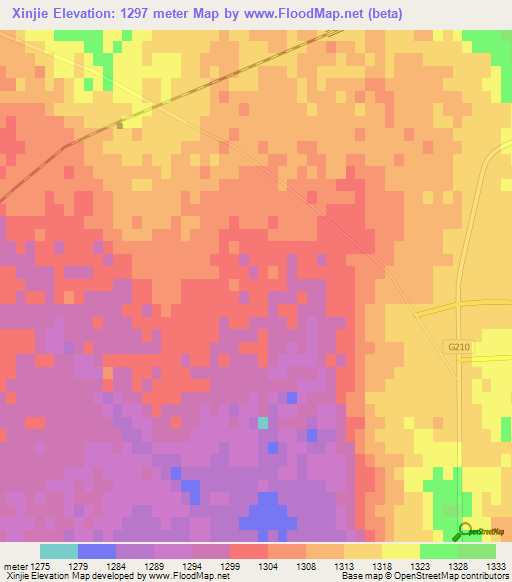 Xinjie,China Elevation Map