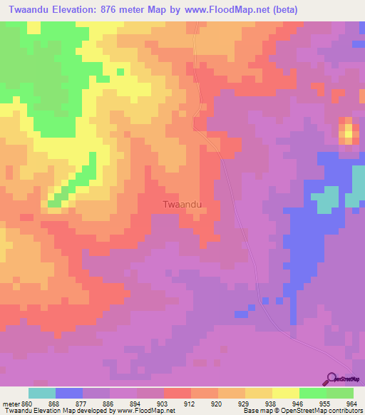 Twaandu,Kenya Elevation Map