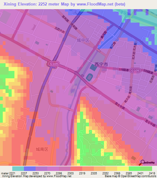 Xining,China Elevation Map